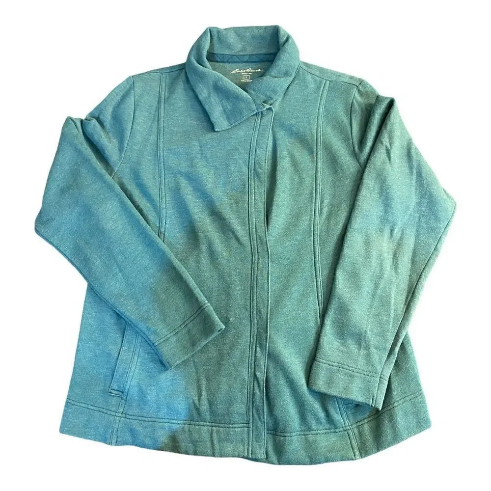 Eddie Bauer Women's Sz LG Teal Outdoor Fleece Lined Snap Button Front Jacket